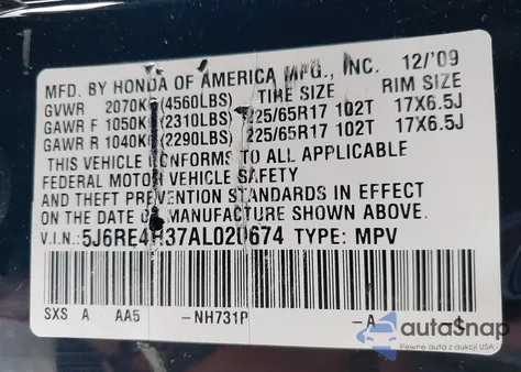 2010 Honda Cr-V Lx z USA, uszkodzony, nr VIN 5J6RE4H37AL020674